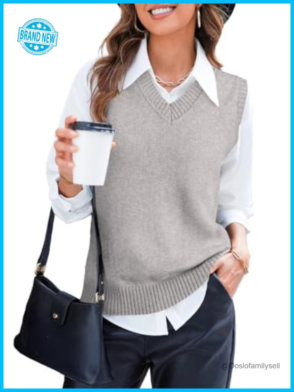 Sweater Vest Striped Sleeveless V-Neck Loose Knit Teacher Top